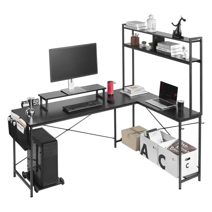 Birou L cu forma de L, VEVOR, 1.7m, suport monitor, suport CPU mobil, 170x120x160cm