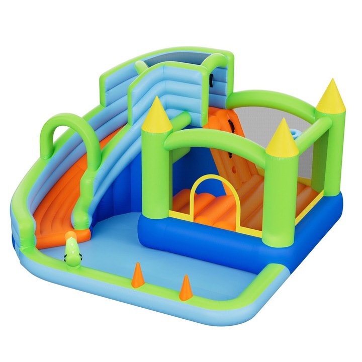 Teren de joaca gonflabil VEVOR, 11.3x12.3x7.0 ft, cu tobogan, piscina de stropire, pentru 3-4 copii, capacitate 160 kg