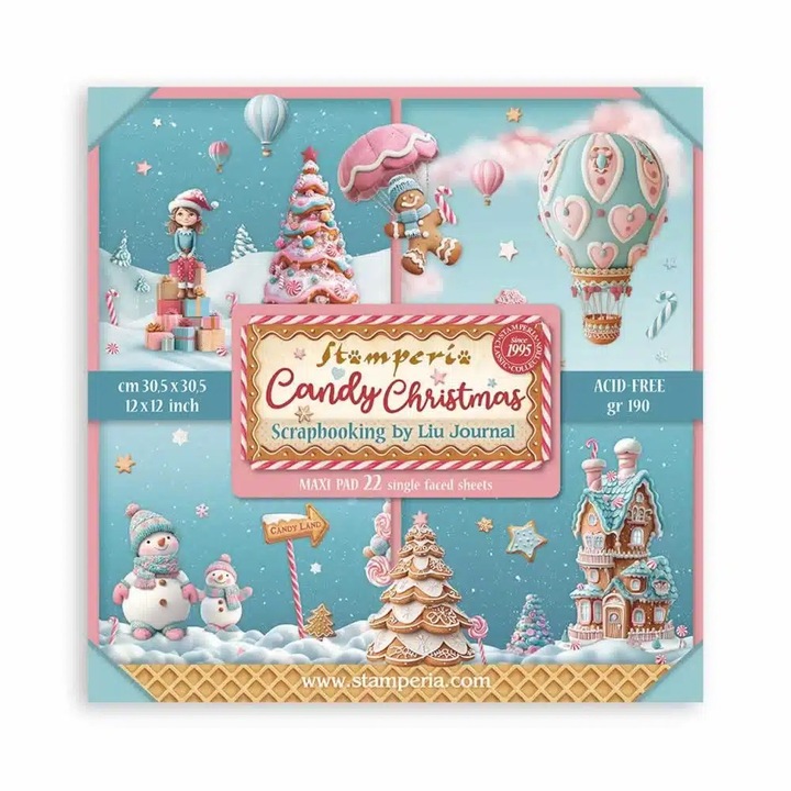 Bloc de scrapbooking 22 coli cm 30,5x30,5 (12"x12") o singură față - Candy Christmas