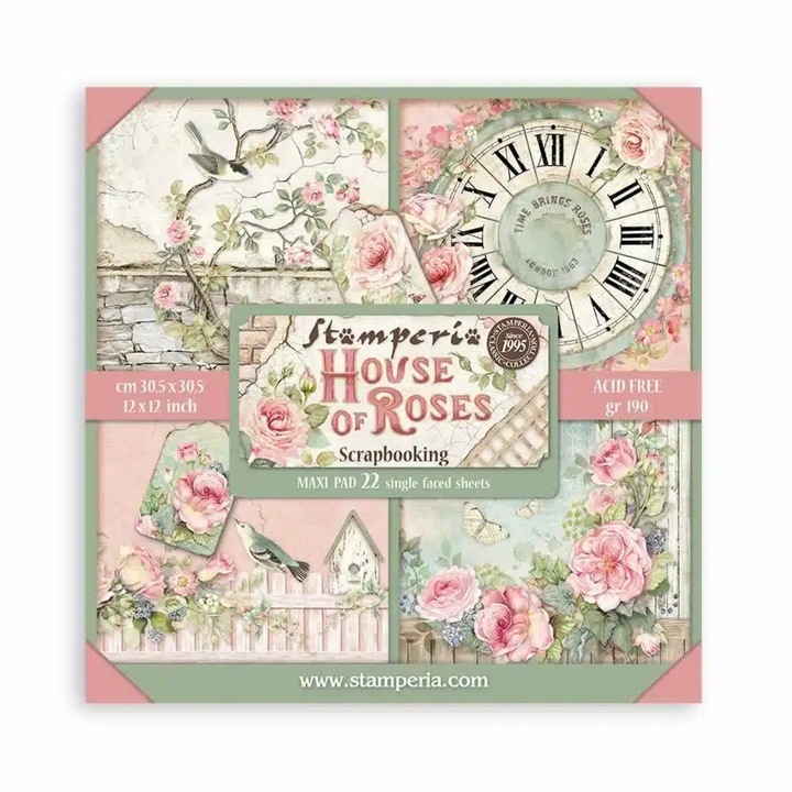 Bloc de scrapbooking 22 coli cm 30,5x30,5 (12"x12") o singură față - House of Roses