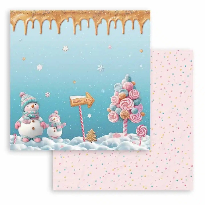 Scrapbooking kétoldalas papír - Candy Christmas snowmen