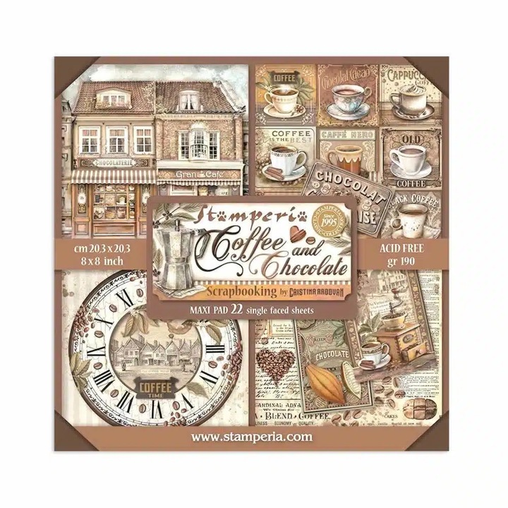 Bloc de scrapbooking 22 coli cm 20,3X20,3 (8"X8") Single Face Coffee and Chocolate