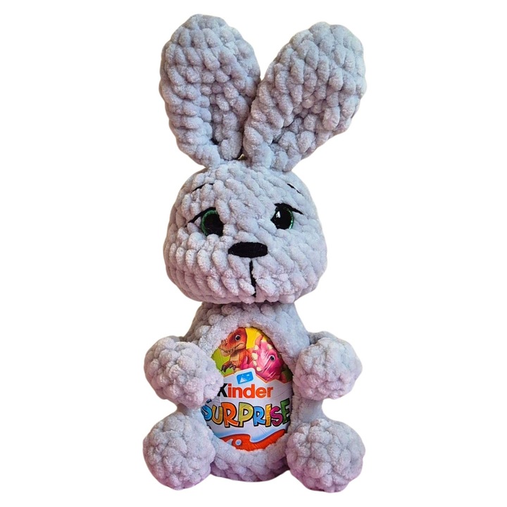 Iepuras crosetat cu spatiu pentru surpriza, 20 cm, jucarie handmade, cadou de Paste pentru copii