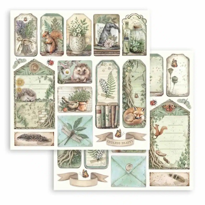 Scrapbooking kétoldalas papír - Herbarium Silvae tags and letters