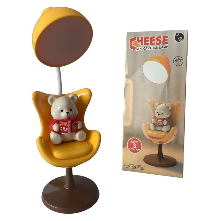 Lampa de birou pentru copii cu ursuleț, 3 trepte intensitate, încărcare USB, gat flexibil 360, 17x8x7, 5 cm