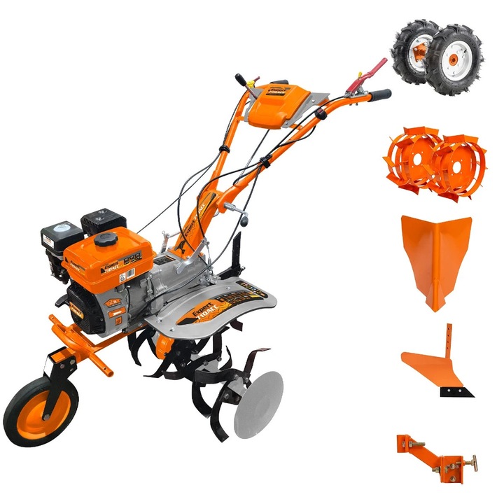 Motocultor Ruris Expert 710ACC, 8.5 CP, 3 viteze, plug cu o brazda, roti cauciuc, latime 93 cm
