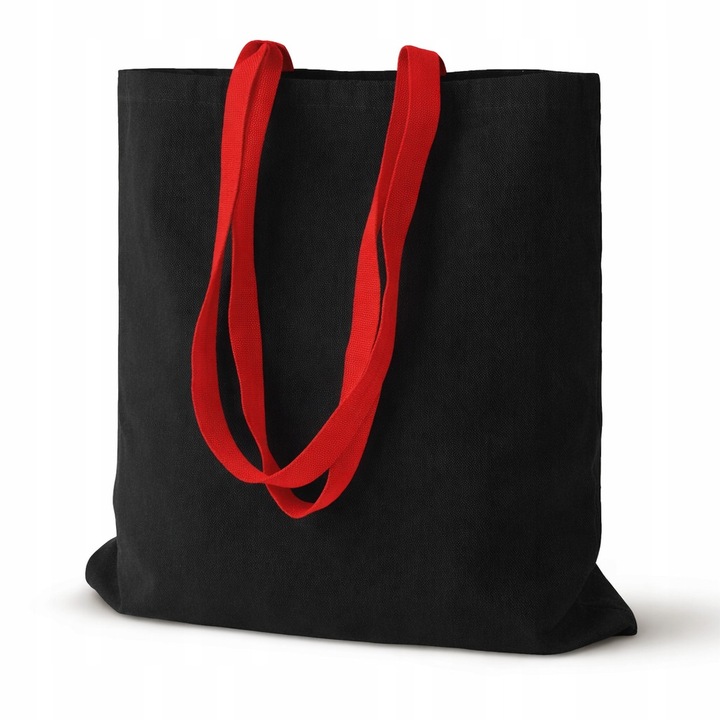 Geanta de cumparaturi, Allbag, bumbac, neagra cu manere rosii, 38x42cm, 220g, set 1 buc.