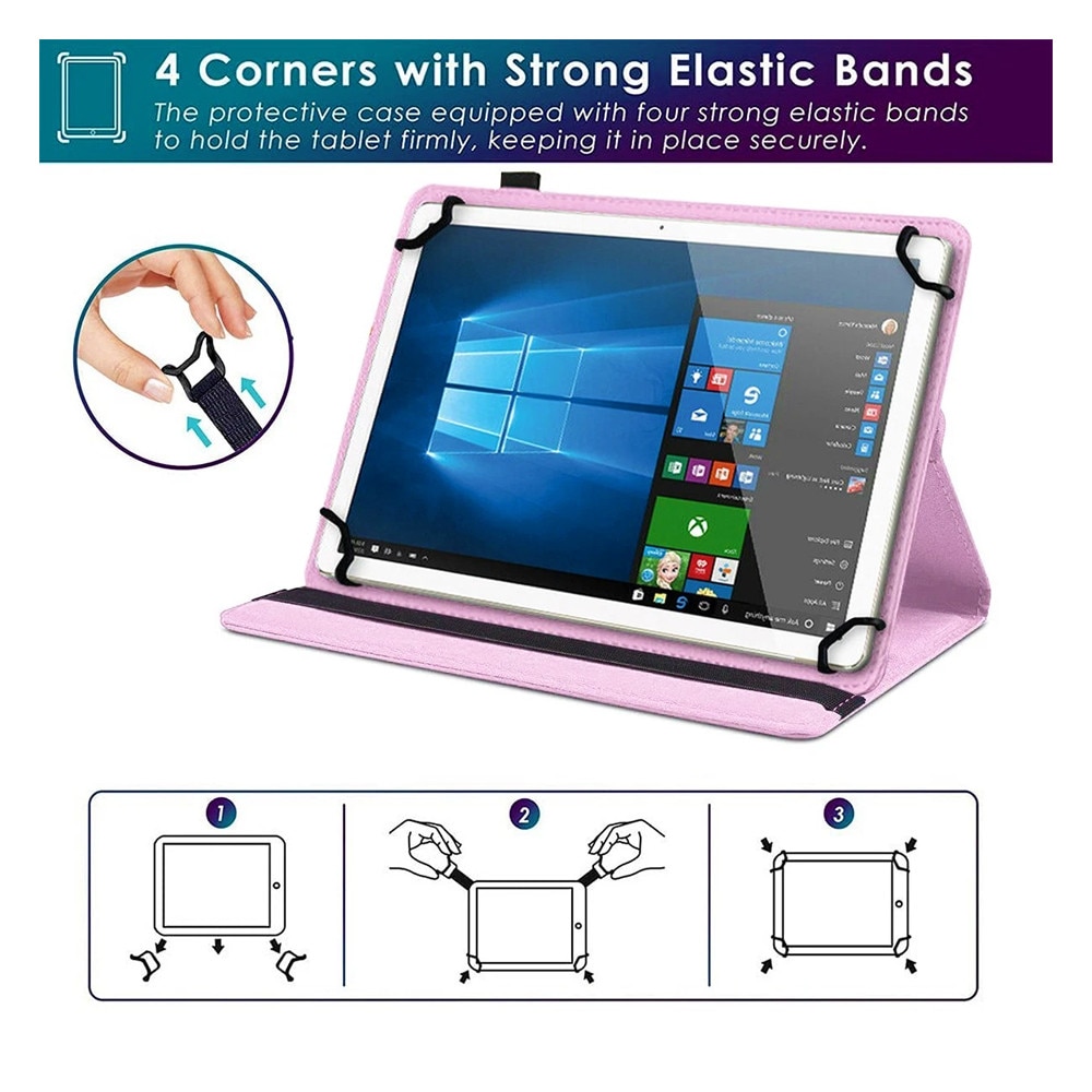 Husa Rotativa Tableta pentru Acer Iconia Tab A10 10.1, Stand Portret si Landscape, Inchidere Sigura, Prindere Elastica, Smart Design, Universala de 10, Roz
