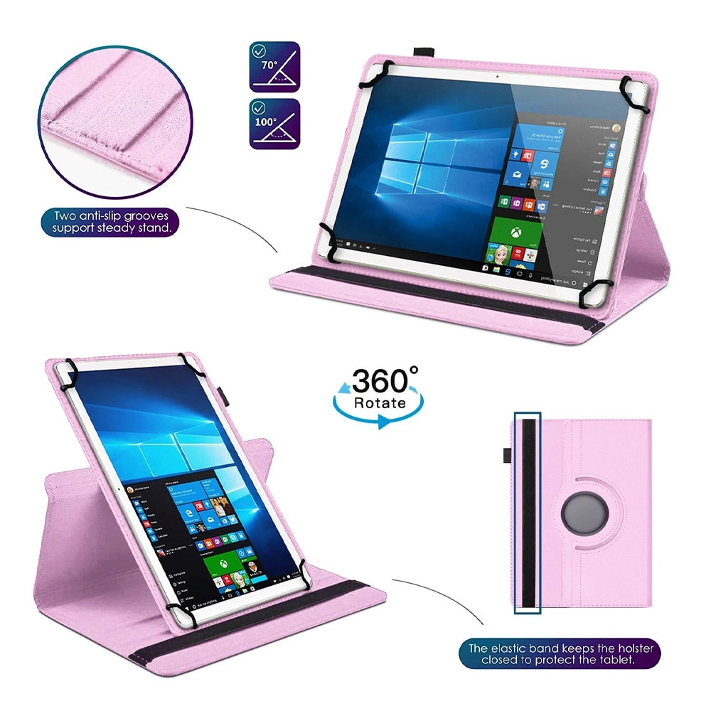 Husa Rotativa Tableta pentru Acer Iconia Tab A10 10.1, Stand Portret si Landscape, Inchidere Sigura, Prindere Elastica, Smart Design, Universala de 10, Roz
