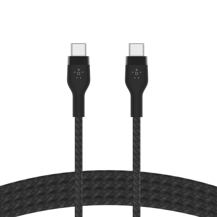 Cablu Belkin BOOST CHARGE PRO Flex USB-C la USB-C 2.0, din silicon impletit, 2 m, Negru