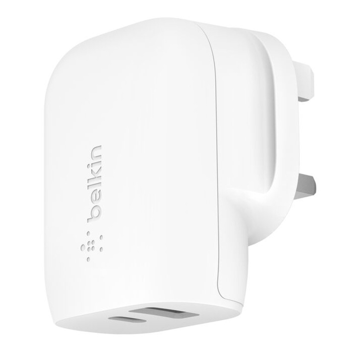 Incarcator retea Belkin dual BOOST CHARGE™ 37W – 25W USB-C PD PPS + 12W USB-A, Alb