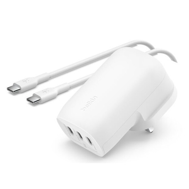 Incarcator retea Belkin BOOSTCHARGE cu 3 porturi USB-C si PPS, 67W, cu cablu USB-C 100W 5A