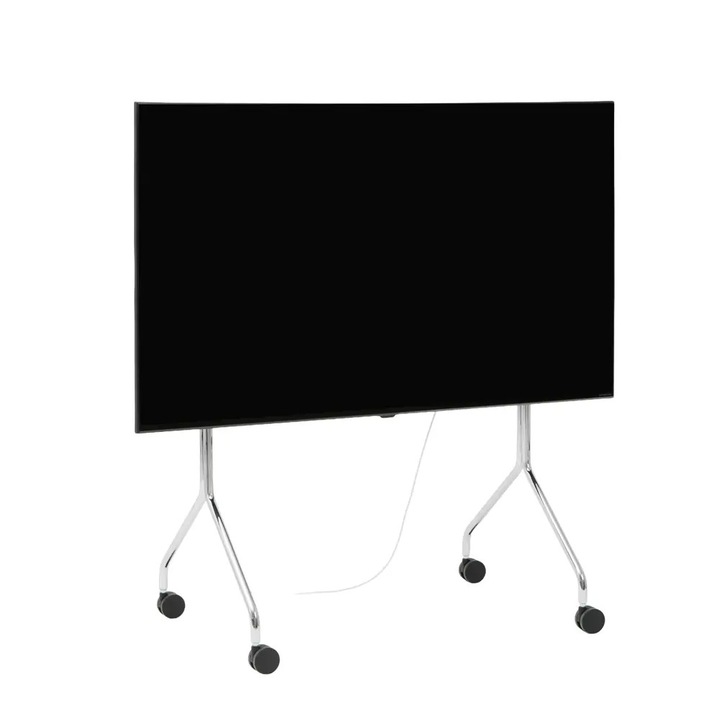 Suport TV cu roti universal Pedestal, Moon Rollin' Regular, diagonala 40"-60" (101-152 cm), greutate maxima suportata 50 kg, roti pivotante si antiderapante, usor de montat, otel inoxidabil satinat, design scandinav, crom