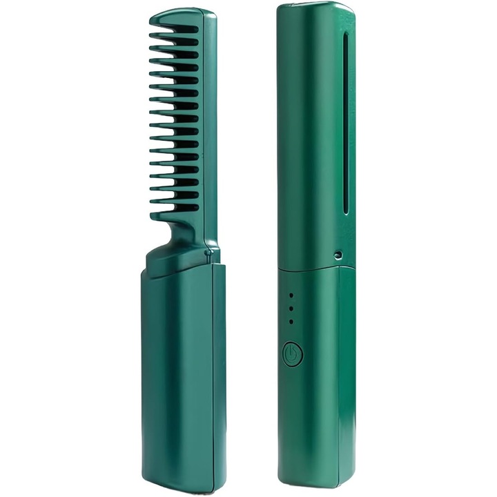 Placa de indreptat parul, 2 in 1, verde, functii de indreptare si ondulare, portabila, pentru utilizare umeda si uscata