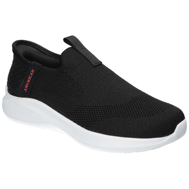 Pantofi sport copii tip slip-on American Club RL179, usori si respirabili, brant din piele, Negru