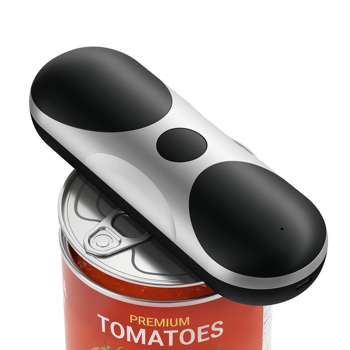 Deschizator electric de conserve UWOT, 13000 rpm, 1200 mA, 4, 2 V, port Type-C, 180 × 61 × 42 mm, Negru-Argintiu, operare cu o singura apasare, deschide orice conserva, deschidere imediata in 20 de secunde