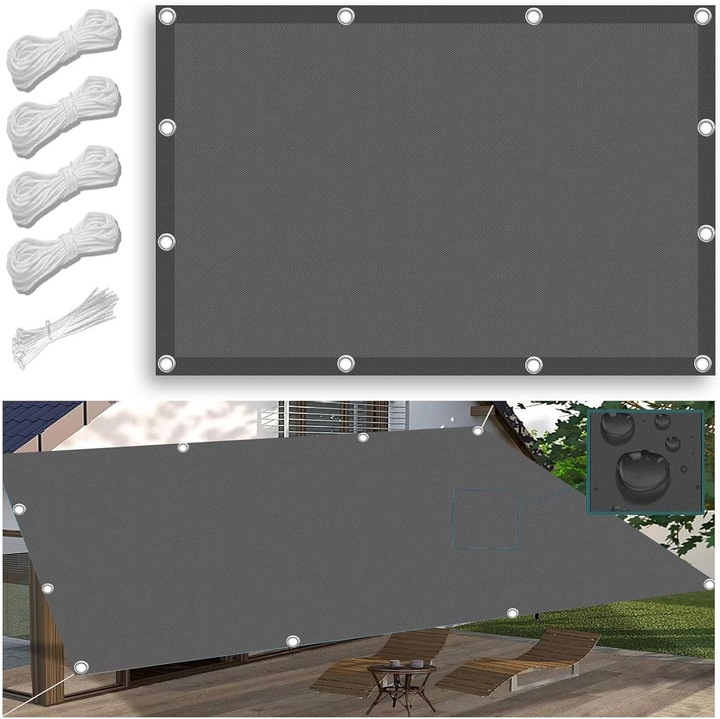 Prelata/Copertina de soare YOUKUKE®, impermeabila, cu protectie UV, pentru gradina, terasa, piscina si camping, material rezistent, 1.8x1.2M, gri