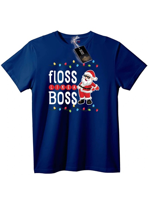 Tricou Floss Like a Boss Moș Crăciun, Bleumarin