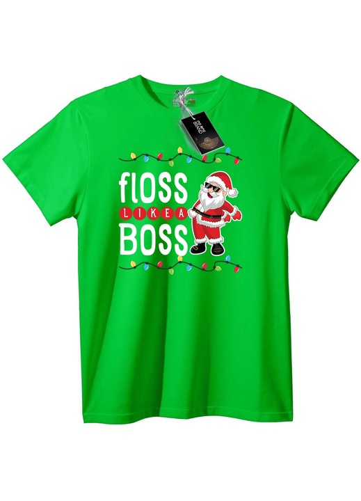 Tricou Floss Like a Boss Moș Crăciun, Verde deschis