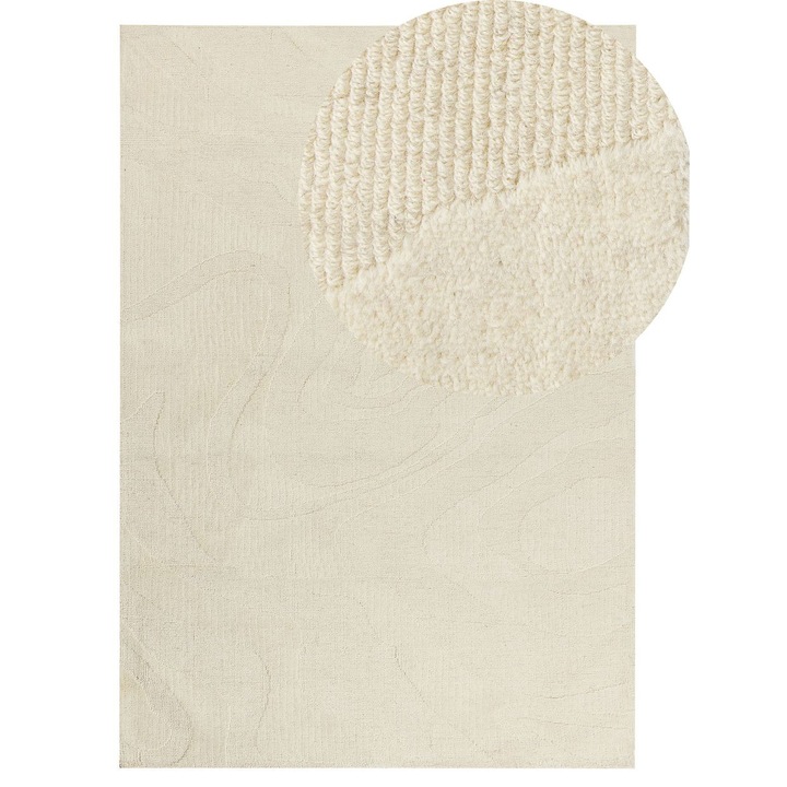 Covor dreptunghiular Bej 160x230cm Beliani, model abstract, din lână, potrivit pentru încălzire în pardoseală