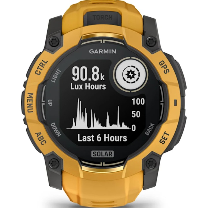 Smartwatch Garmin Instinct 3, 50mm, Solar, GPS, Android/iOS, Sunburst, curea silicon sunburst/grey