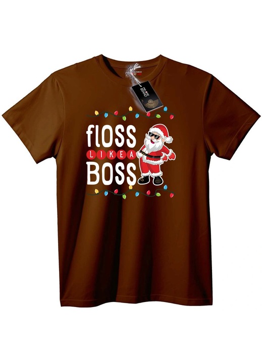 Tricou Floss Like a Boss Moș Crăciun, Maro