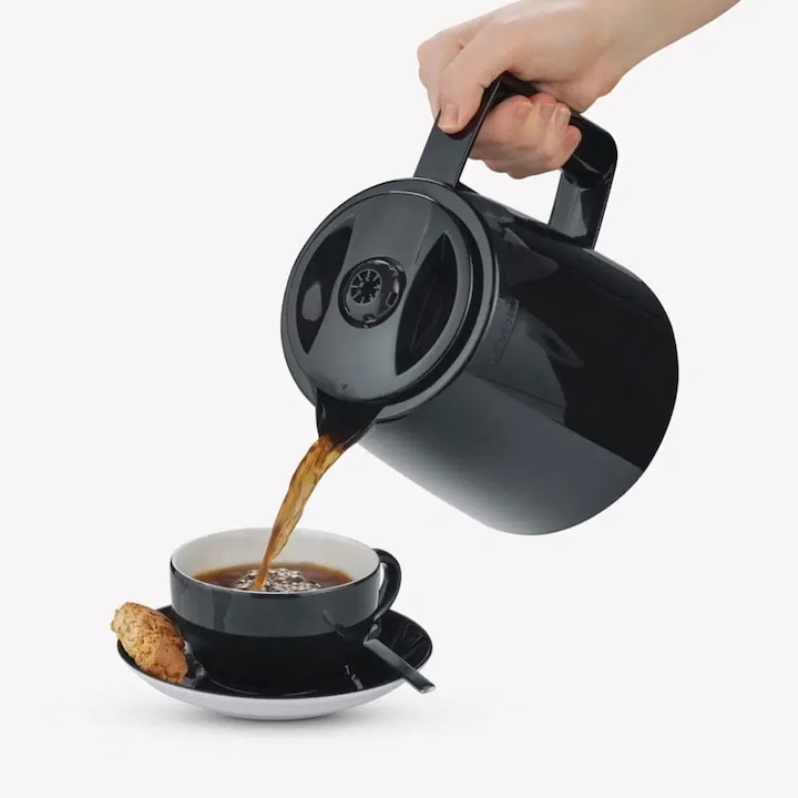 Cafetiera dubla Severin, capacitate 1 litru/recipient - 16 cesti, ideal pentru utilizare zilnica acasa/birou/HoReCa, mentine temperatura ideala, sistem de filtrare eficient, buton on/off pentru fiecare unitate, oprire automata, indicator nivel apa, negru