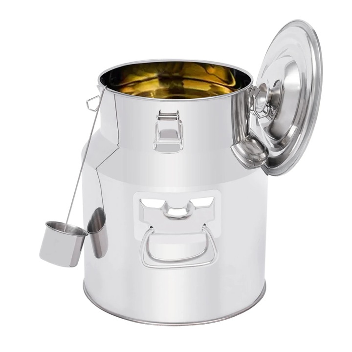 Bidon pentru lapte, 14 L, Otel inoxidabil, Etans cu capac, Argintiu