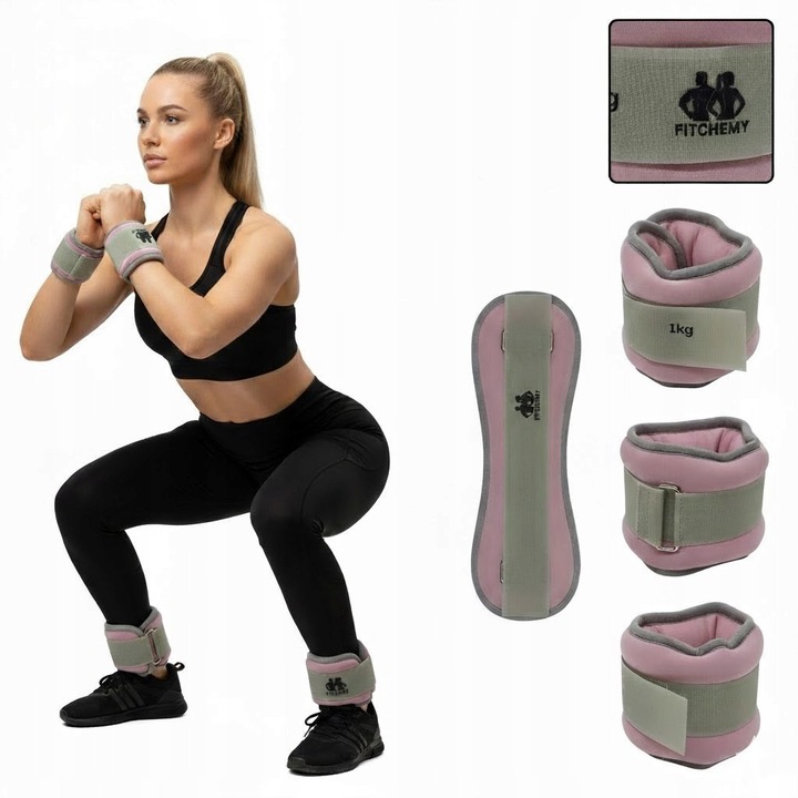 Set greutati fitness 2x1kg, Fitchemy, roz, 27x9cm