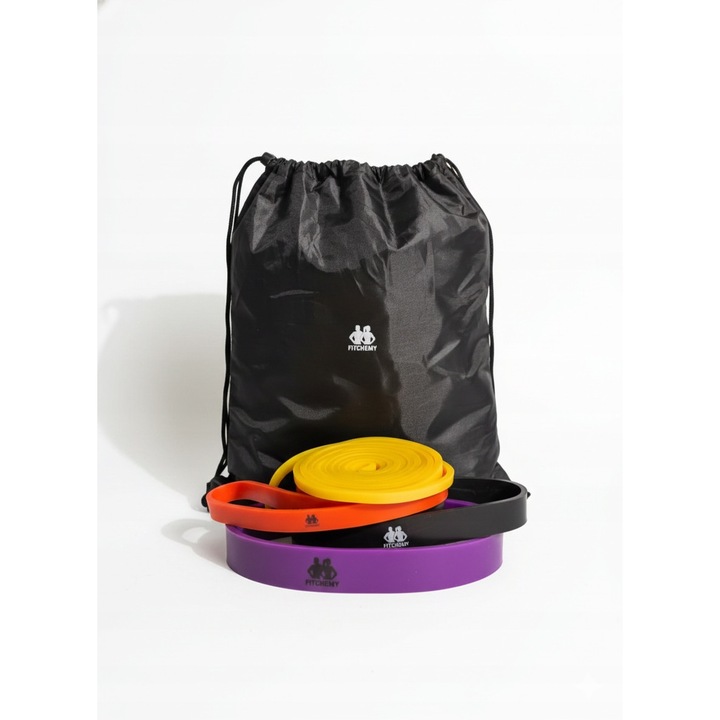 4 darab Power Band edzéshez való gumiszalag készlet, Fitchemy, 2-40 kg, 208x0,45cm, többszínű