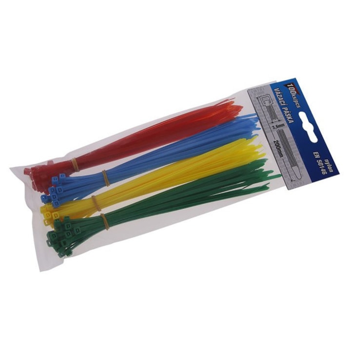 Kábelkötegelő készlet 200 x 3, 6 mm (piros-zöld-sárga-fehér) (100 db)