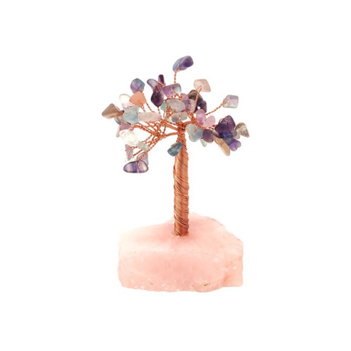 Copac mineral cupru Fluorită cuarț roz brut 10-11cm