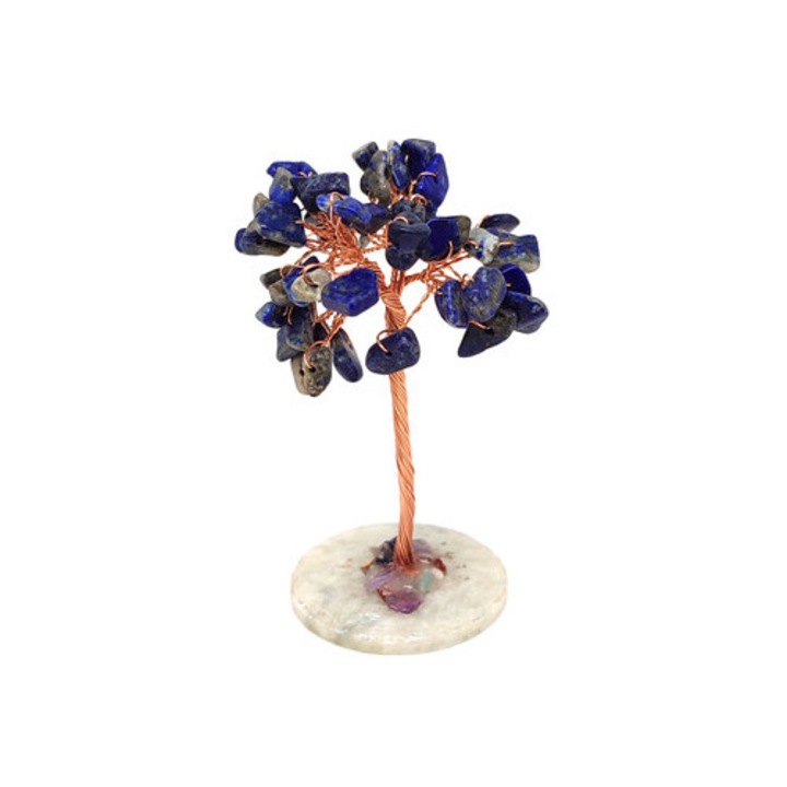 Copac mineral cupru pe placă de jad Sodalit 8cm