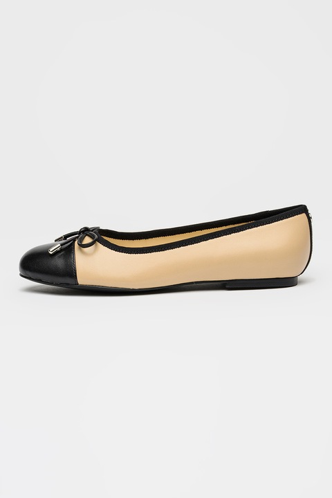 NINE WEST, Кожени пантофки Aster с бомбе, Черен/Бежов