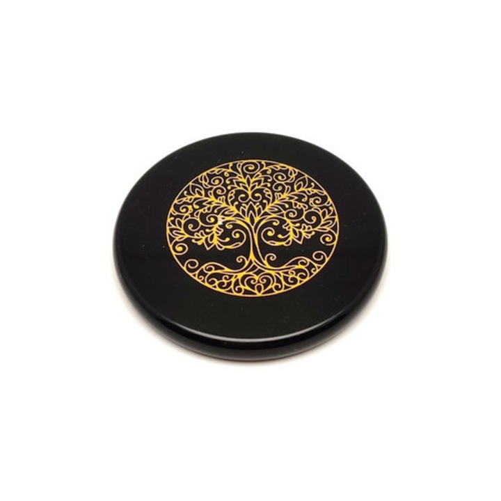 Disc de obsidian, copacul vieții, auriu, 5cm