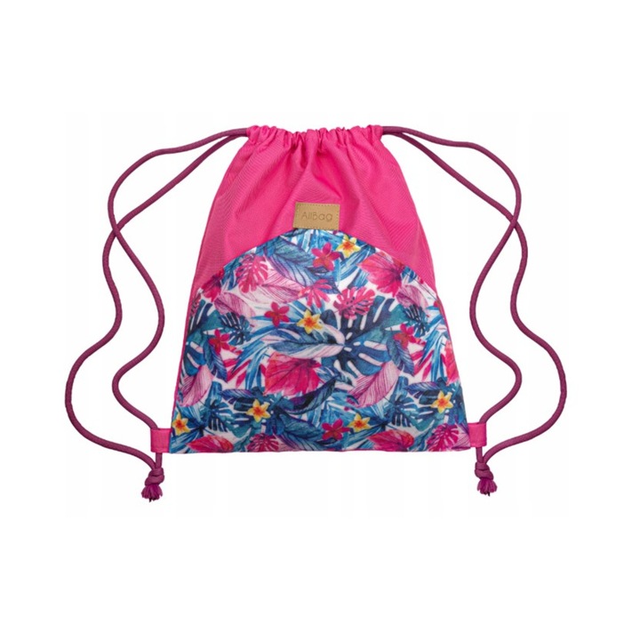 Rucsac Allbag, poliestere, 38x42 cm, roz, flori tropicale