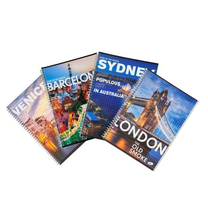 Set 3 caiete A4 70 file cu spirala, coperta 300g/mp, Elisa Cities Of The World, matematica