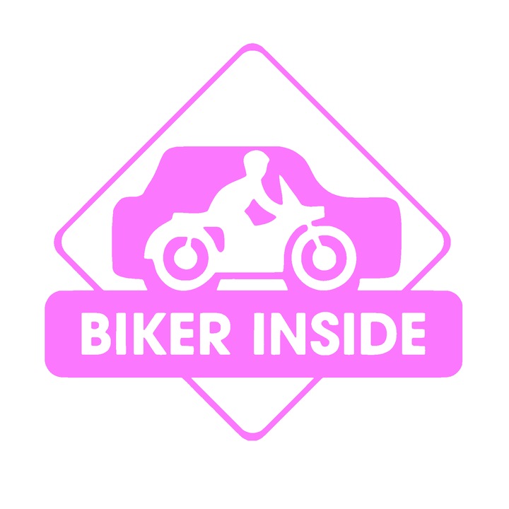 Sticker auto rezistent, biker inside, roz, 17x16cm