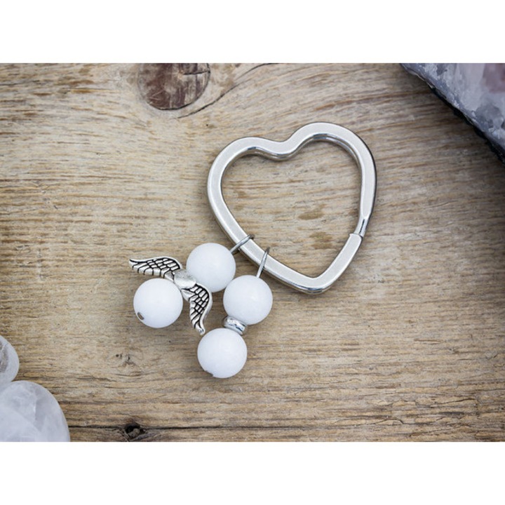 Breloc cu îngerul iubirii sincere și cuarț lăptos