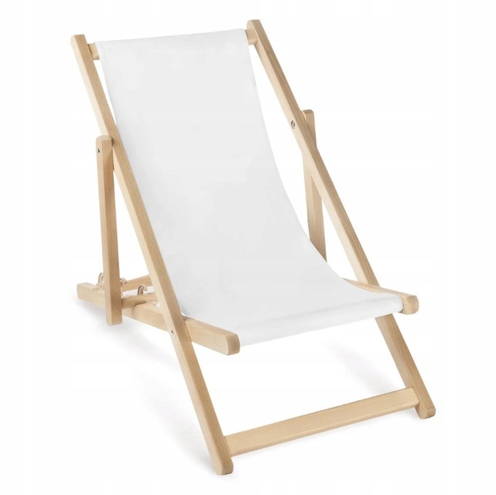 Lezak de gradina din lemn pentru copii, Allbag, alb, 3 pozitii de reglare, 95x46,5cm