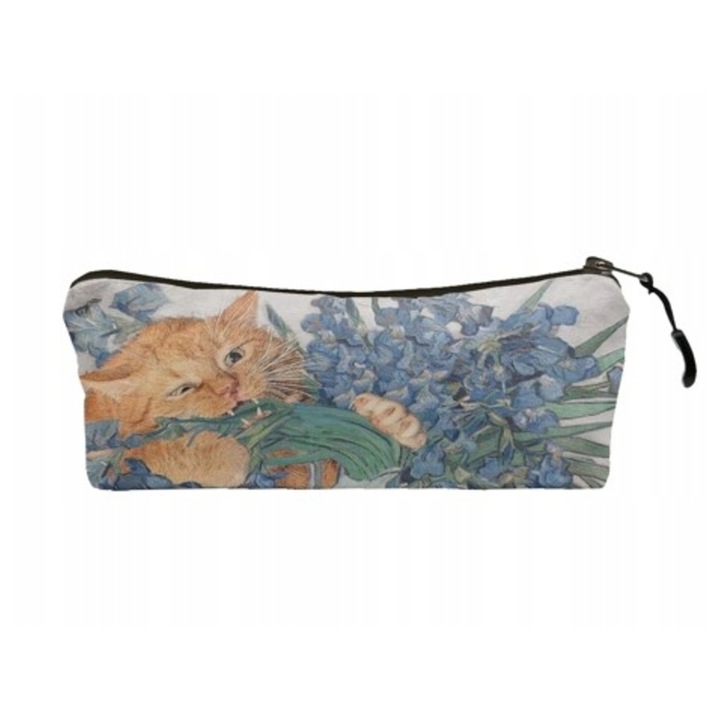 Penar scolar Allbag, imprimeu pisica si flori, 21x8x5,5cm, material poliester, etui rechizite