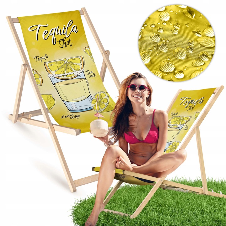 Lezaj din lemn, Allbag, 55x120cm, material poliester, 3 trepte de inaltime, pentru terasa, balcon, plaja