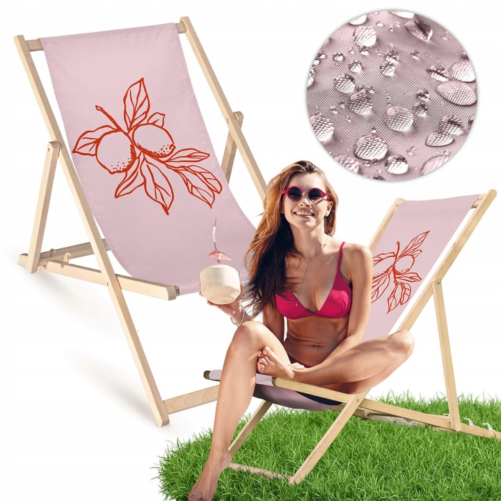 Sezlong din lemn roz pentru gradina, Allbag, material rezistent, 3 pozitii de inaltime, 55x120cm