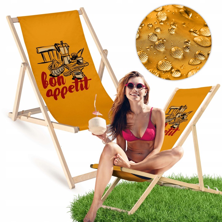 Lezak din lemn Allbag, 55x120cm, material poliester, 3 pozitii de inaltime, pentru terasa, balcon, plaja