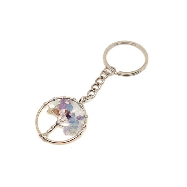 Breloc cu Fluorit și sârmă, Arborele Vieții, 3cm