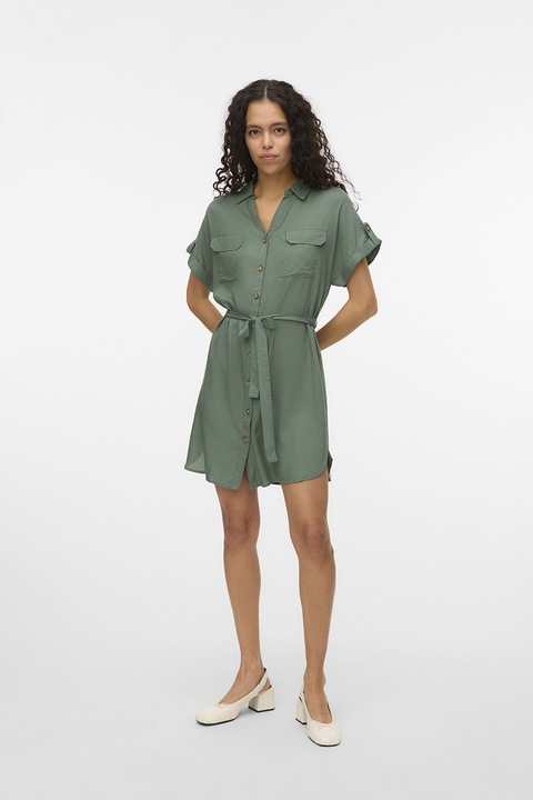 Vero Moda, Рокля с копчета и къси ръкави, Зелен