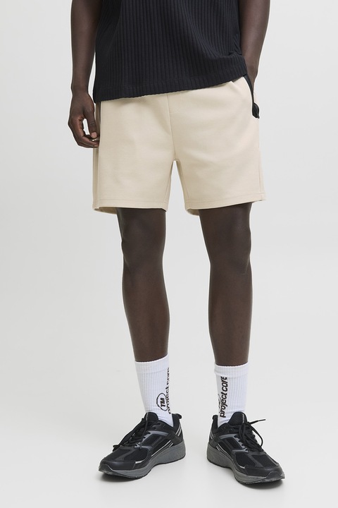 Jack & Jones, Pantaloni scurti cu buzunare laterale cu fermoar si snur, Bej deschis