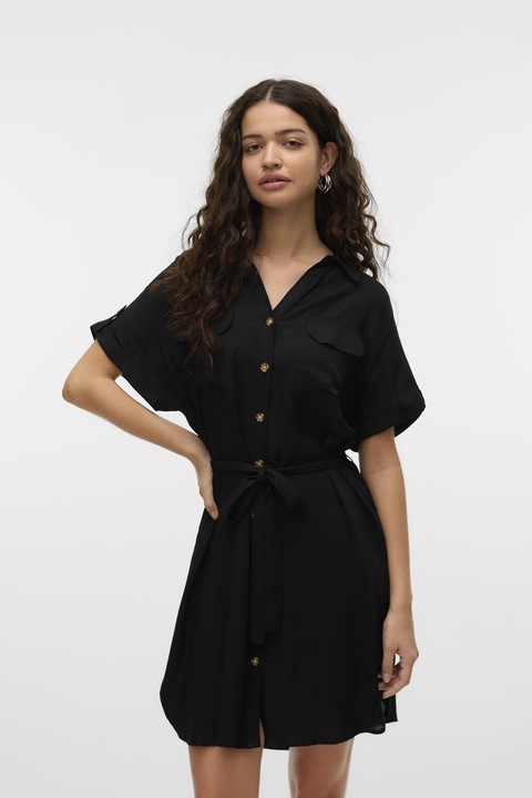 Vero Moda, Рокля с копчета и къси ръкави, Черен