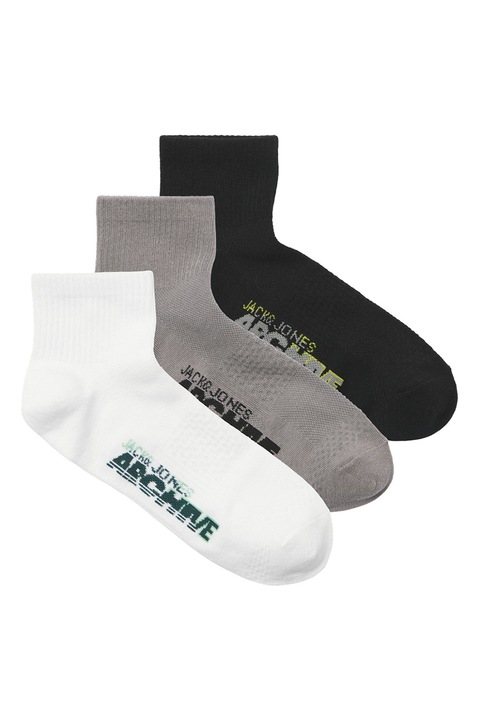 Jack & Jones, Къси чорапи с шарка - 3 чифта, Бял/Черен/Светлокафяв, One Size
