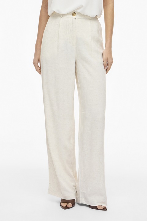 Vila, Pantaloni cu talie inalta si croiala ampla, Alb fildes
